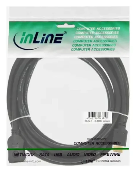 InLine HDMI predlžovací kábel čierna / Predlžovací kábel / HDMI (M) - HDMI (F) / 5 m / 60 Hz (17635G)