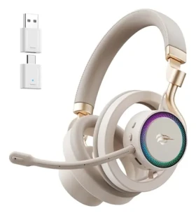 Havit Fuxi-H8 zlatá / Bezdrôtové herné slúchadlá / mikrofón / RGB podsvietenie / Bluetooth 5.2 / až 30 h (Fuxi-H8)