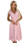 381-6 LINDA ľahké šifónové šaty s čipkovým výstrihom - BRUCE PINK XL