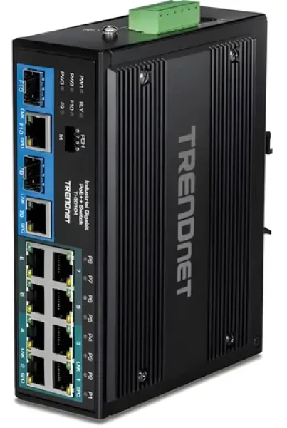Trendnet Priemyselný switch 10- Port PoE++ / Switch / Gigabit / 360 W PoE / 20 Gbit/s / IP30 DIN-Rail (TI-BG104)