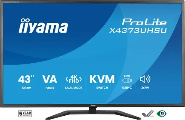 42.5" IIYAMA ProLite X4373UHSU-B2 čierna / LED / VA / 3840 x 2160 / 16:9 / 3 ms / 4000:1 / 450cd-m2 / VESA (X4373UHSU-B2)