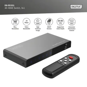 Digitus DS-55331 / HDMI prepínač / 3 vstupy / 1 výstup / 4K 60Hz / HDR / HDCP 2.2 (DS-55331)