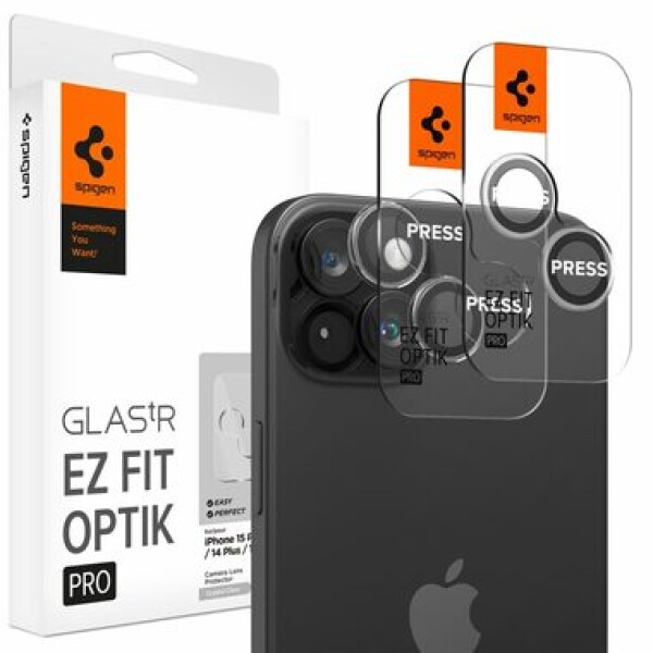 Spigen Glass TR EZ Fit Optik Pro 2 Pack ochranné sklo na fotoaparát pre Apple iPhone 15 Pro/15 Pro Max (AGL06914)