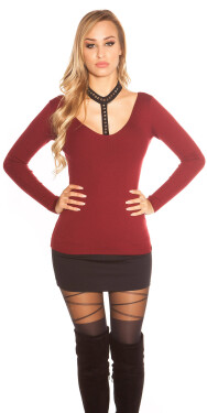 Trendy KouCla V-Cut sweater with choker rivets Einheitsgroesse