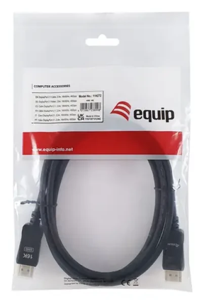 Equip DisplayPort 2.1 čierna / Video kábel DisplayPort / 16K/60Hz / 2 m / pozlátené konektory (119272)
