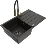 MEXEN/S MEXEN/S - Bruno granitový drez s odkvapkávačom vrátane batérie Aster, čierna/zlatá metalik 6513-75-73450-57-B