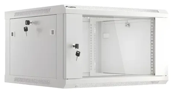 Lanberg WF01-6606-10S sivá / Nástenný rozvádzač / 19" / 6U / 600×600 mm / presklené dvere / flat pack (WF01-6606-10S)