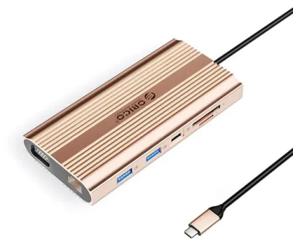 Orico USB-C hub 12v1 ružovo-zlatá / USB-C hub / USB-C PD 100W / HDMI 4K / VGA / RJ45 Gigabit (ORICO-XDR-X22-RG-BP)