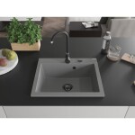 MEXEN/S MEXEN/S - Elix granitový drez 1-miska 600 x 500 mm, sivý, sifón čierna 6525601005-71-B