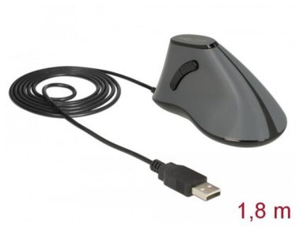 Delock Ergonomická vertikálna myš šedá / optický senzor 800 dpi / 5 tlačidiel / USB (12527-DE)