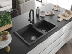 MEXEN/S MEXEN/S - Tomas granitový drez 2-bowl vrátane batérie Elia, čierna kropenatá 6516-76-670101-70
