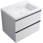 CERANO - Kúpeľňová skrinka Velora - biela matná, úchytka čierna + umývadlo z lit. mramoru Ovo - biela lesklá - 70,5x58x46,5 CER-979985
