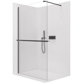 CERANO - Sprchová zástena Walk-in Onyx Cube Ľ/P - 10 mm - hranatá vzpera + polička/držiak na uteráky - čierna matná, transparentné sklo - 130x200 CER-8050BD710304