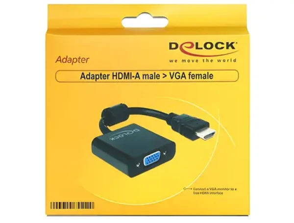 DeLock Adaptér HDMI A samica na VGA D-Sub samec / 25 cm / čierna (65512)