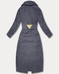 Tmavomodrý dlhý pruhovaný dámsky kabát s opaskom S'West (B8542-26) odstíny modré XXL (44)