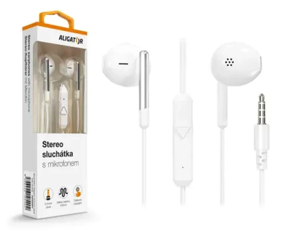 Aligator Slúchadlá AE008 / Stereo / Jack / Drôt / Biela (AE008WT)