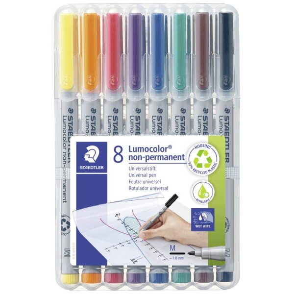 Staedtler popisovač fóliou Lumocolor M non-permanent 315 315 WP8 modrá, hnedá, žltá, zelená, oranžová, červená, čierna, fialová; 315 WP8