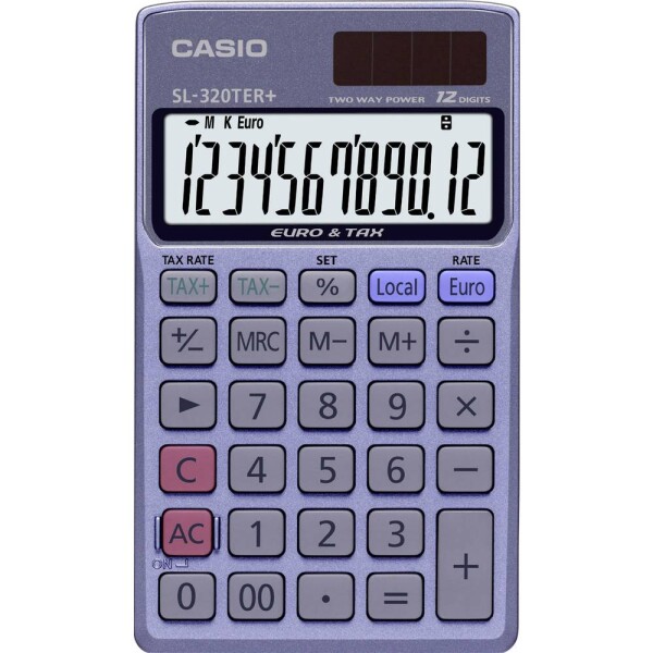 Casio SL-320TER+ vrecková kalkulačka modrá Displej (počet miest): 12 solárny pohon, na batérie (š x v x h) 70 x 118.5 x 8 mm; SL-320TER+