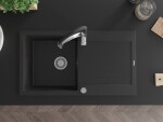 MEXEN/S MEXEN/S - Leo granitový drez 1 s odkvapkávačom vrátane batérie Aster, čierna/strieborná metalík 6501-73-73450-07