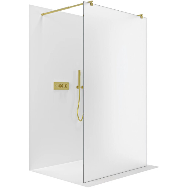 CERANO - Sprchová zástena Walk-in Onyx Duo Ľ/P - 8 mm - okrúhla vzpera - zlatá, mliečne sklo - 160x200 CER-8050BD2211