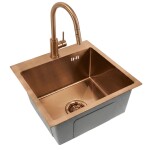 REA/S - Oceľový drez Leo 40 BRUSH COPPER s kuchynskou batériou KPL-06016
