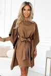 287-39 SOFIA Motýlie šaty so zaväzovaním v páse - cappuccino 2XL/3XL