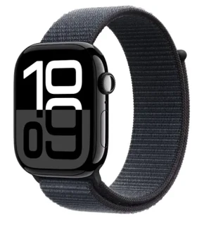 Apple Watch Series 10 GPS 46mm Klavírno čierne hliníkové telo - Atramentovo fialový prevliekací remienok / 130-200 mm (MWWR3QC/A)