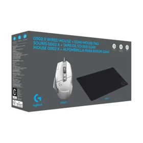 Logitech G502 X biela + podložka G240 / drôtová herná myš / 12000dpi / USB (991-000490)