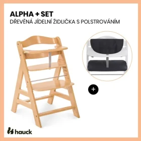 Hauck Alpha+ set 2v1 drevená stolička, natural + polstrovanie Melange charcoal (HK661079SET2)