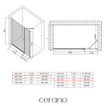 CERANO - Sprchové krídlové dvere Antelo s pevnou časťou L/P - 6 mm - čierna matná, transparentné sklo - 120(80+40)x190 CER-435701
