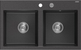 MEXEN MEXEN - Hektor granitový drez 2-bowl 800 x 480 mm, čierna kropenatá, sifón chróm 6521802000-76