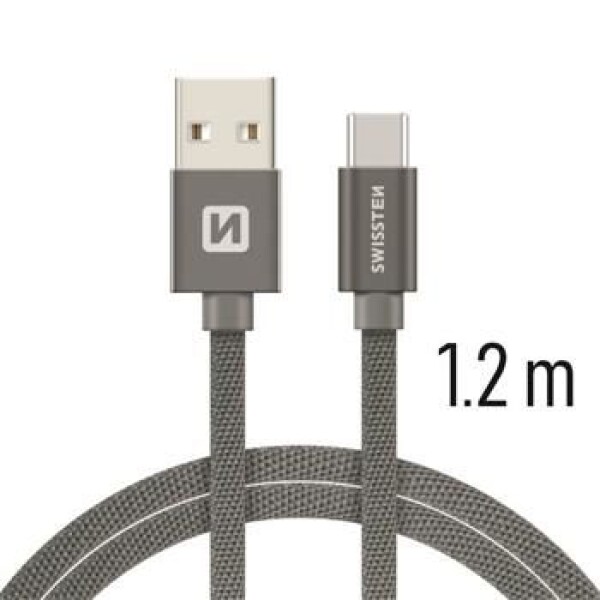 SWISSTEN TEXTILE dátový kábel USB - USB-C 1.2m šedá (71521202)