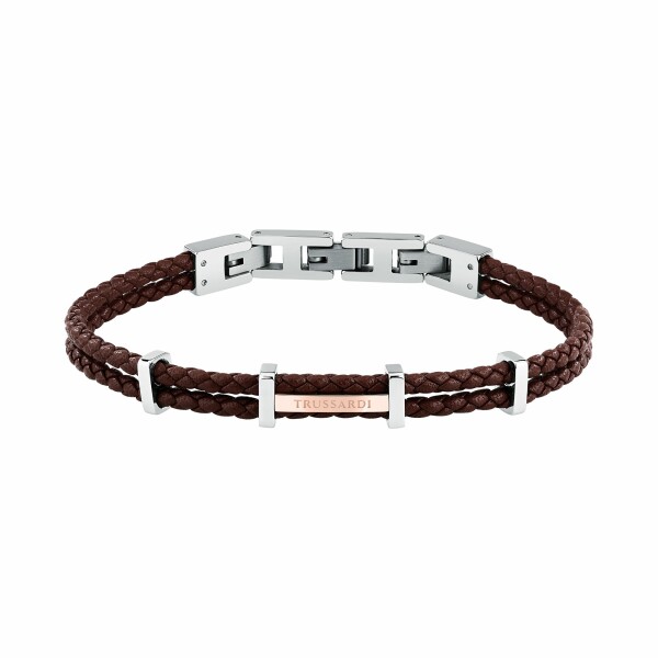 Trussardi Pánsky náramok z pletenej hnedej kože T-Leather TJAXZ12