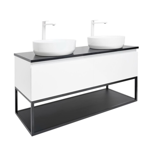 Kúpeľňová skrinka s kamennou krycou doskou SAT B-Way 119x30x45 cm biela lesk BWAY120WU2B2BF BWAY120WU2B2BF