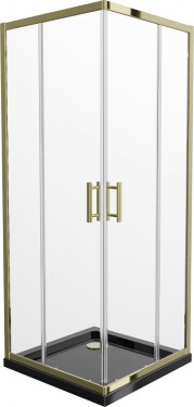 MEXEN/S - Rio sprchovací kút štvorec 90x90, transparent, zlatá + čierna vanička so sifónom 860-090-090-50-00-4070G
