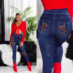 Sexy Jeanslook Leggings with Floral print blue Einheitsgroesse