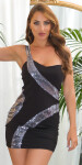 Sexy one-shoulder Party-Mini-dress with sequins black Einheitsgroesse