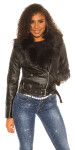 Sexy leatherlook jacket with fake fur, lined black