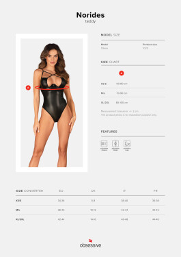 Elegantní body model 18866179 teddy černá XL/2XL - Obsessive