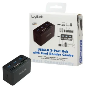 LogiLink USB Hub s čítačkou kariet čierna / USB hub / 3x USB-A / Čítačka SD, microSD, M2, MS, CF (CR0042)