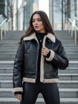 Dámska kožená bunda s ovčou kožušinou SHEREB black FashionStreet TY4756z XL