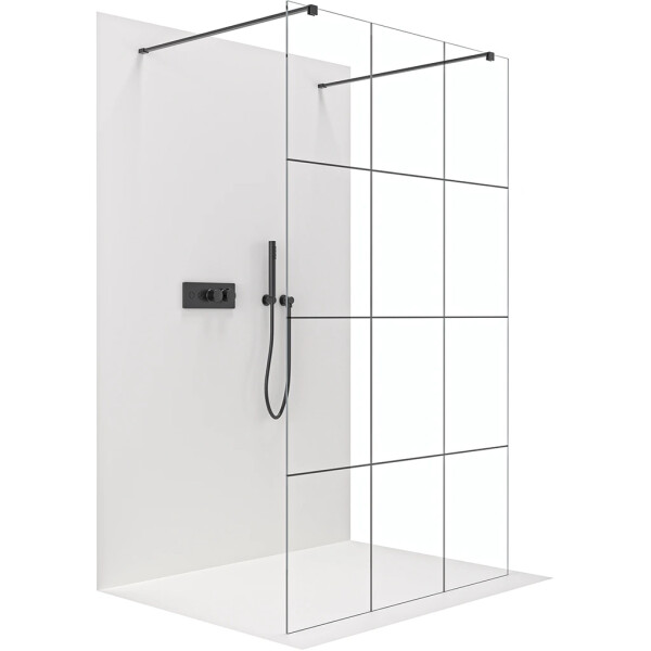 CERANO - Sprchová zástena Walk-in Onyx Duo Ľ/P - 8 mm - hranatá vzpera - čierna matná, industriálne sklo - 150x200 CER-8050BD2086