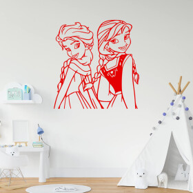 Veselá Stena Samolepka Ľadové kráľovstvo Elsa a Anna Farba: červená, Veľkosť: 80 x 83 cm