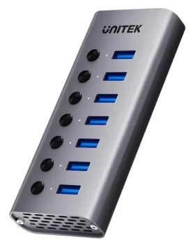 Unitek H1314A01- EU šedá / USB hub / 7x USB-A 3.0 / LAN / čítačka SD kariet / PD 100W (H1314A01-EU)