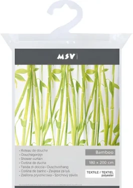 MSV BAMBUS sprchový záves motív bambusy biely / 180 x 200 cm / polyester
