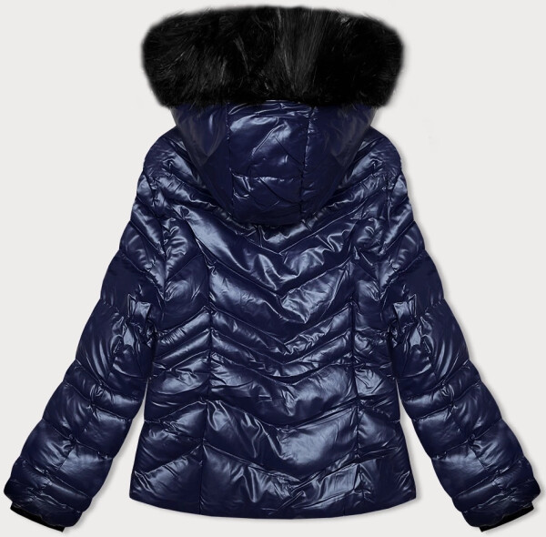 Dámska krátka prešívaná zimná bunda vo farbe slivky s kapucňou J Style (58M23068-4) odstíny modré M (38)