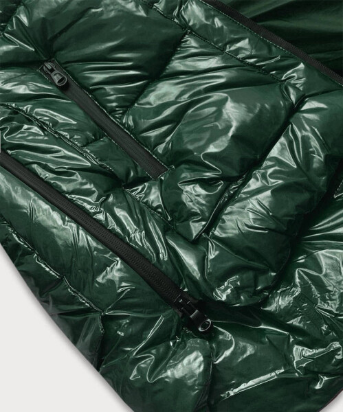 Dámska prešívaná bunda s tmavozeleným patentom (7697) odstíny zelené S (36)