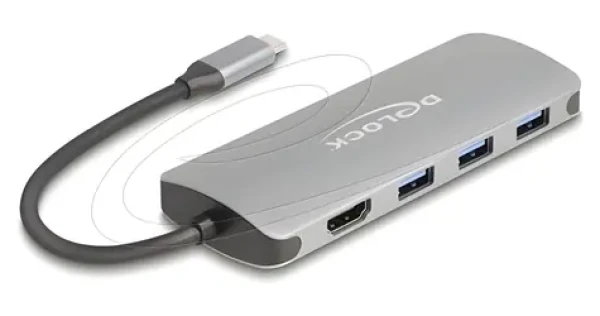 DeLock USB-C Hub 7-portový šedá / USB hub / USB 3.2 Gen 2 10 Gbps / 4K HDMI 60 Hz / USB PD 90 W (64323)