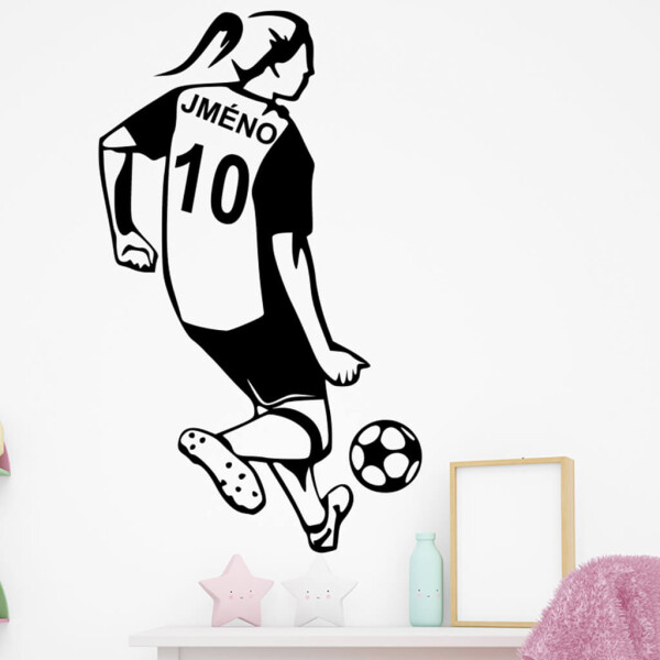 Veselá Stena Samolepka Futbalistka s menom Farba: černá, Veľkosť: 80 x 47 cm