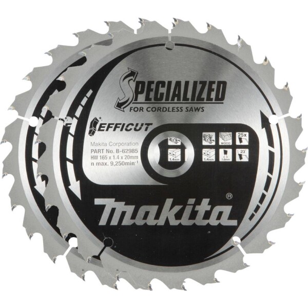 Makita B-62985-2 sada pílových kotúčov 165 x 20 x 1.4 mm Počet zubov (na palec): 25 2 ks; B-62985-2